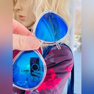 Oakley Fringe Sunglasses Clear Frames Blue Mirrored Polarized Lenses